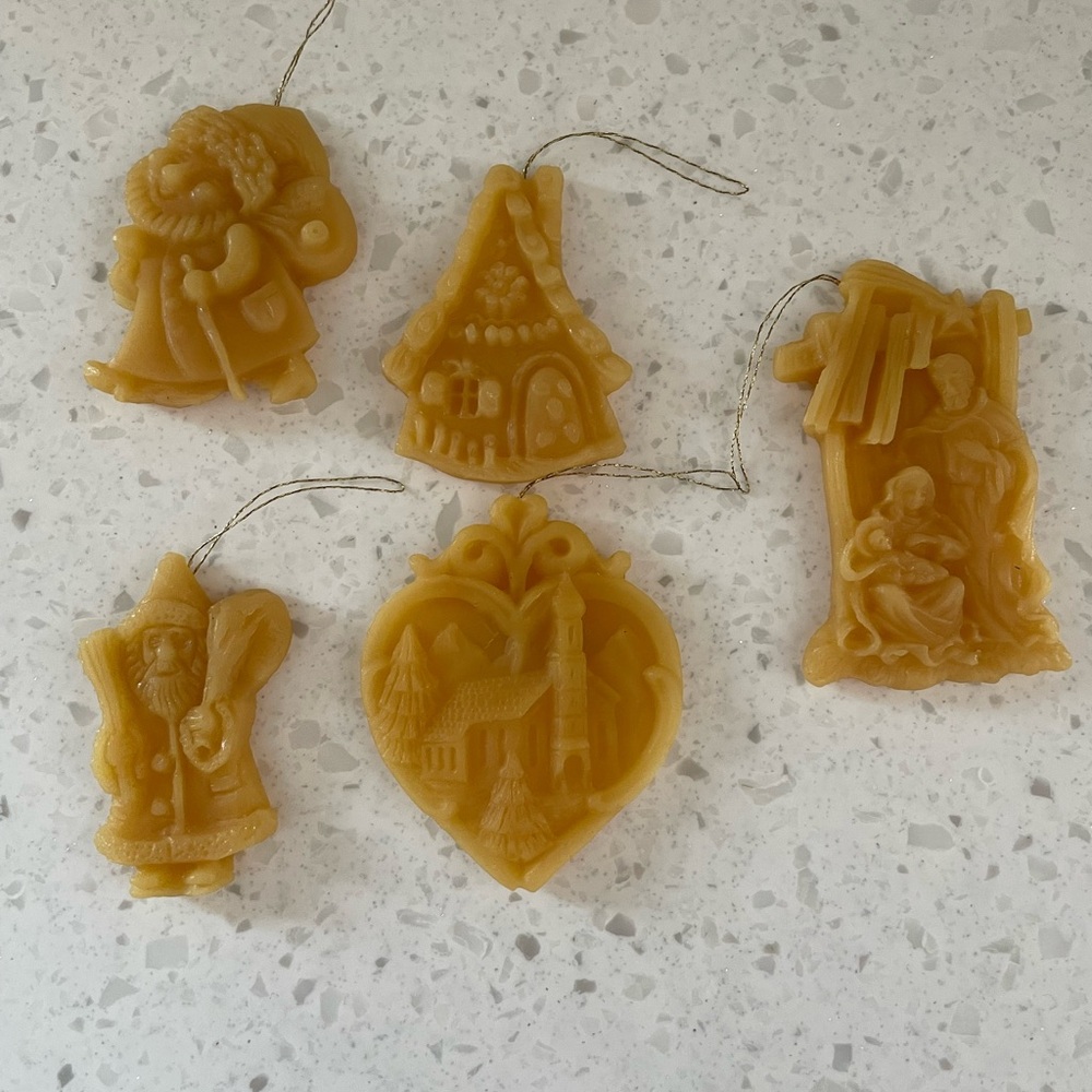 Handcrafted Holiday Beeswax Ornaments Set of 5